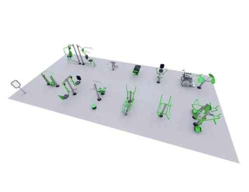 ExoFit Total Body Fitness outdoor fitness equipment package with strength, cardio, and flexibility stations for parks, schools, and community wellness areas