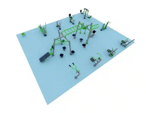 ExoFit Total Performance Zone outdoor fitness package with a large multi-station setup for strength, cardio, agility, and full-body training.