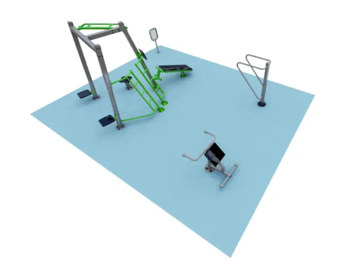 ExoFit Functional Fitness Zone 1 outdoor workout area with versatile exercise stations for strength, cardio, and flexibility training.