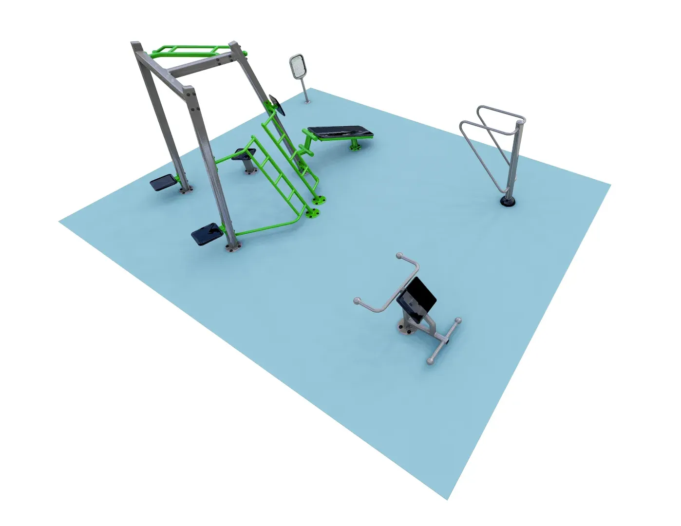 ExoFit Functional Fitness Zone 1 outdoor workout area with versatile exercise stations for strength, cardio, and flexibility training.