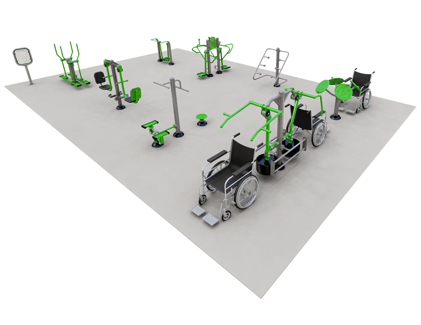 ExoFit PartnerFit Zone outdoor fitness equipment designed for paired workouts with multiple accessible strength and cardio stations.