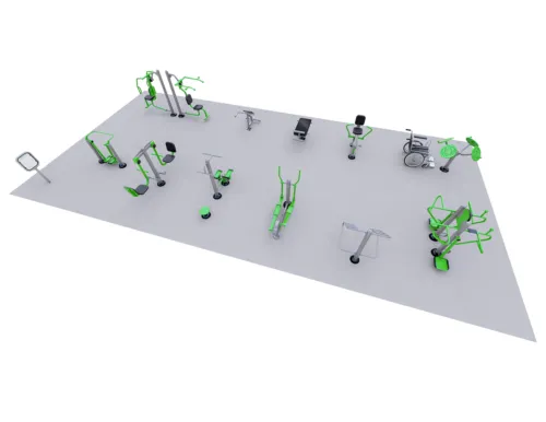 ExoFit Total Body Fitness outdoor fitness equipment package with strength, cardio, and flexibility stations for parks, schools, and community wellness areas
