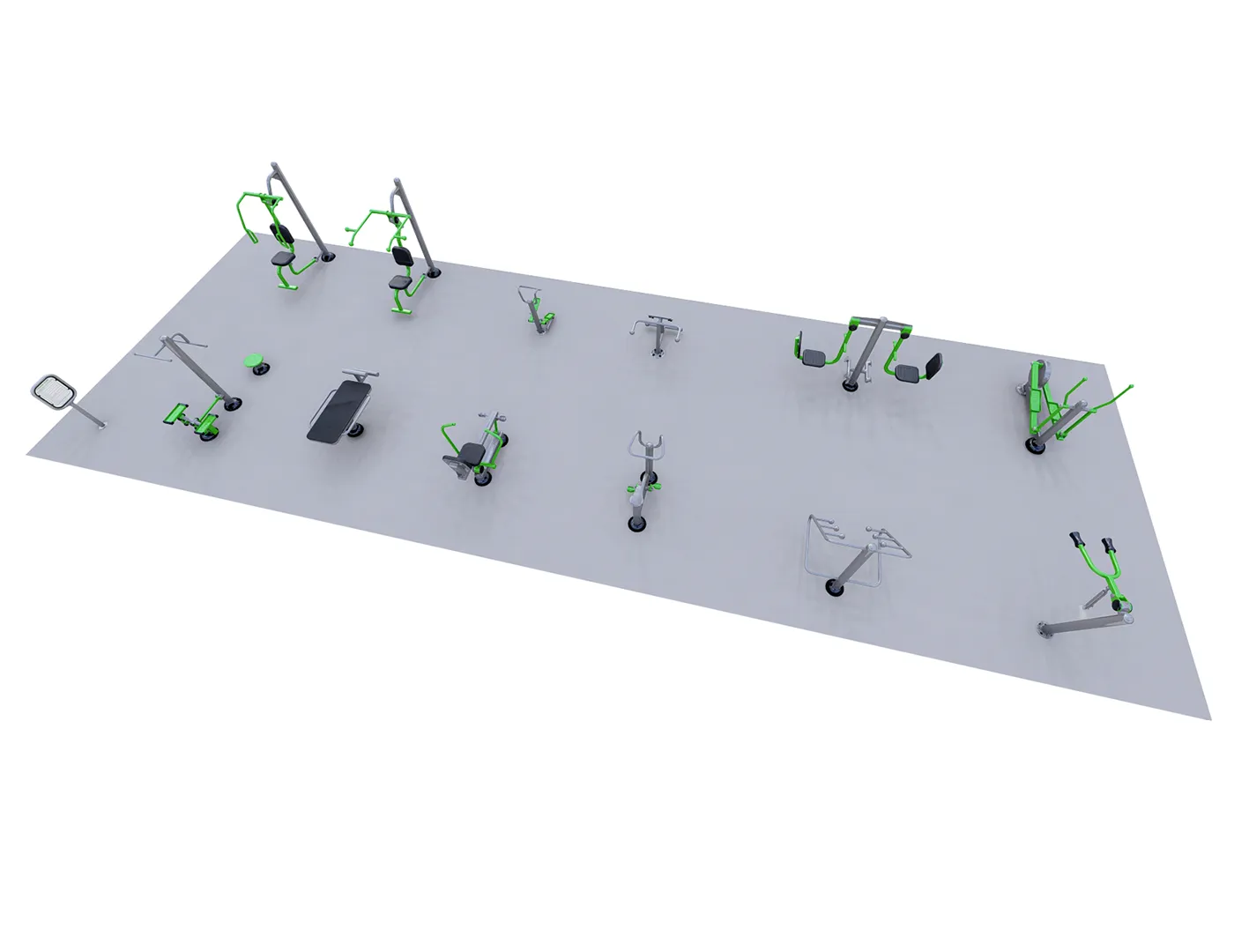 ExoFit Wellness Hub outdoor fitness equipment package with strength, cardio, and flexibility stations for parks, schools, and community wellness areas