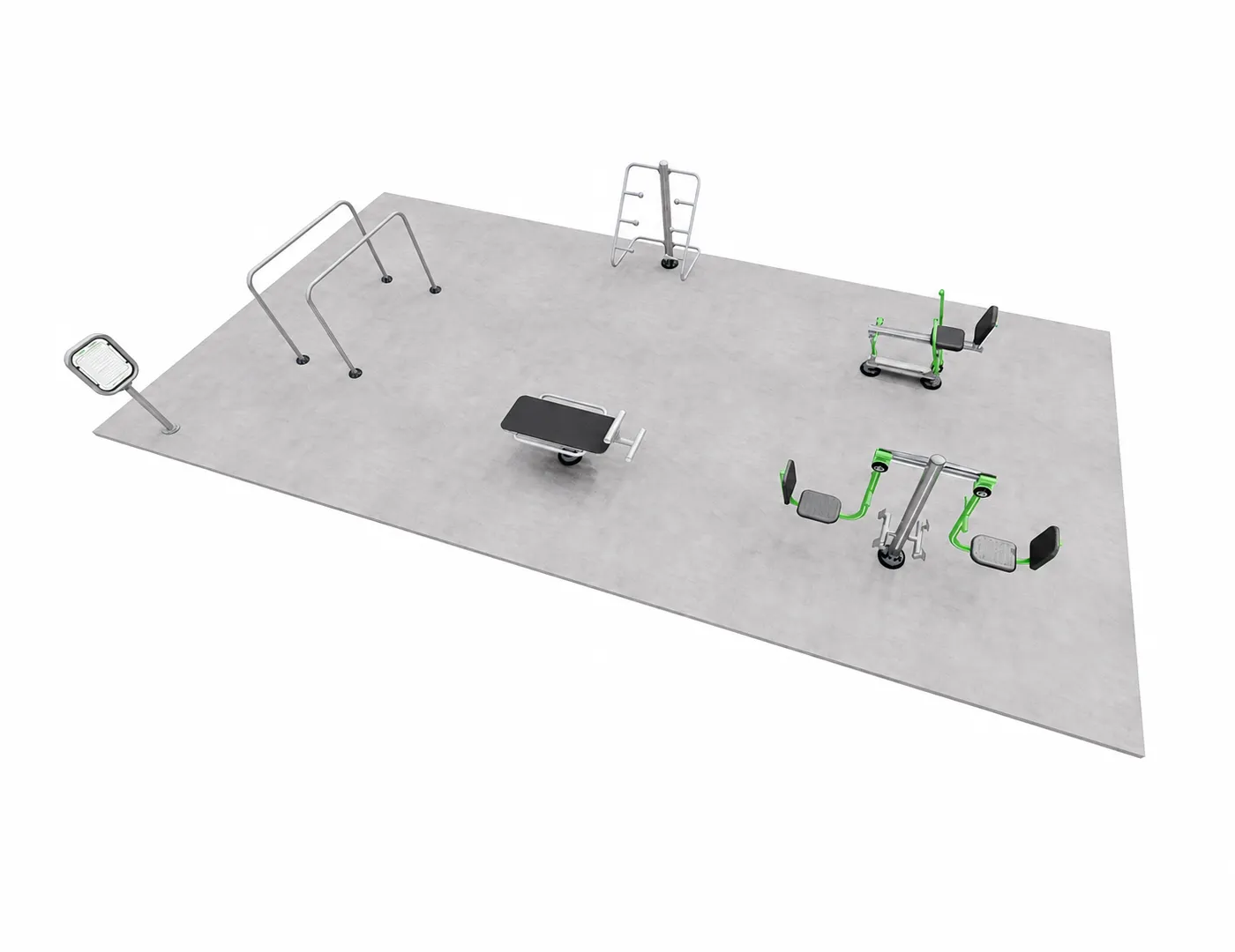 ExoFit ExoZone outdoor fitness equipment package with multi-station strength and cardio training systems for parks and community spaces.
